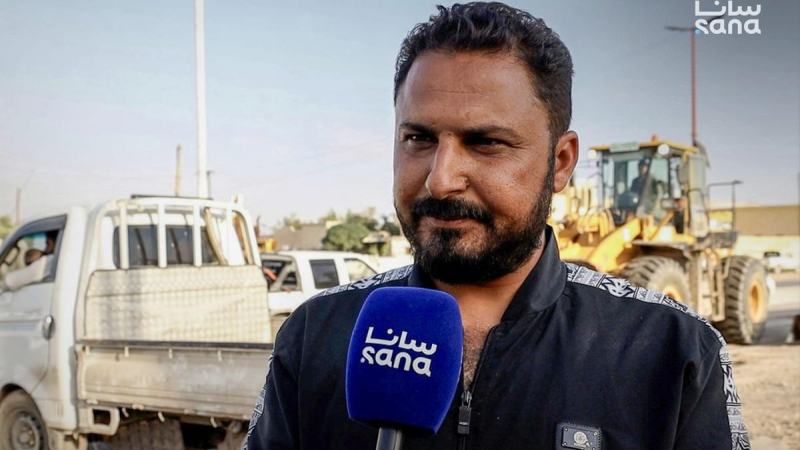 IMG 0401 حملة لصيانة الطريق الرئيسي بين الرقة وتل أبيض بطول 15 كيلومتراً