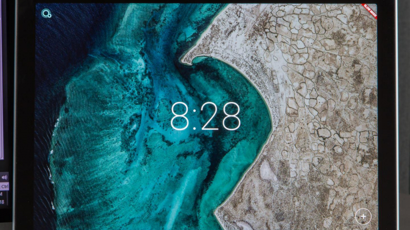 شاشة القفل في نظام التشغيل Fuchsia OS في وضع الحاسوب المحمول