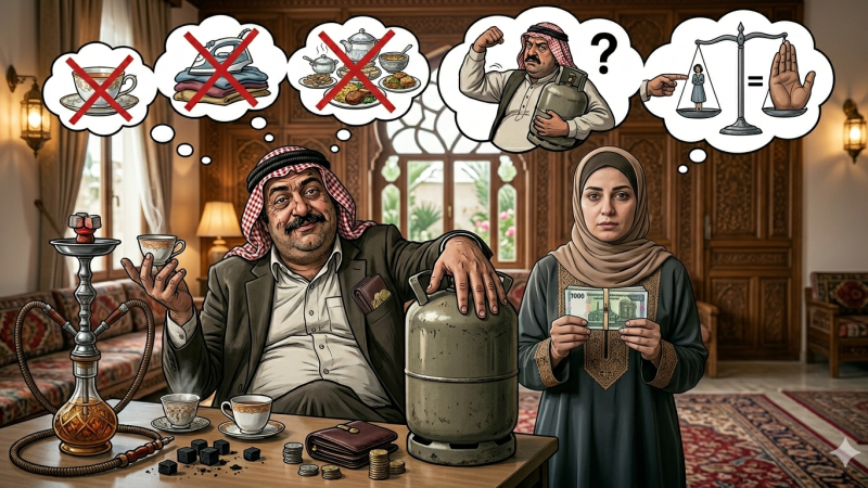 رجل يعلن مناصرته لحقوق المرأة بشرط ألّا تتأخر عليه بكاسة الشاي