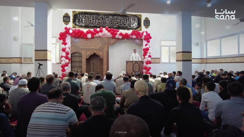 110 12 افتتاح مسجد عائشة بنت أبي بكر في بلدة حزة بريف دمشق
