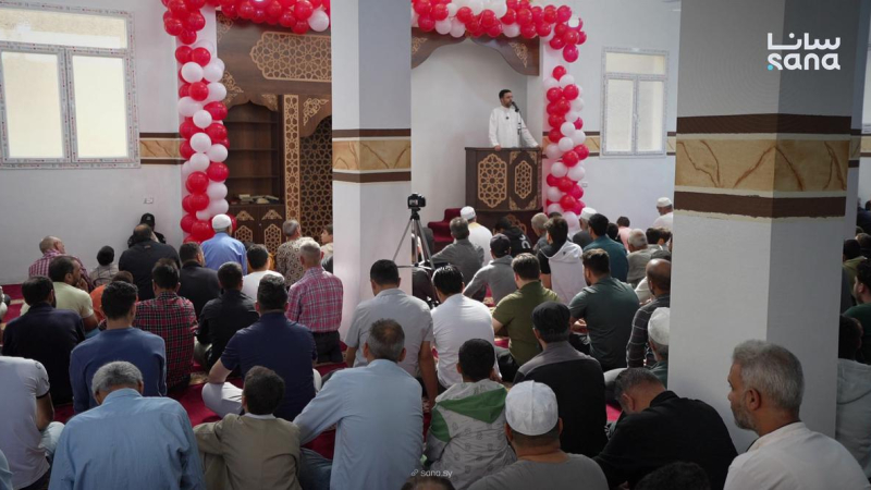 110 17 افتتاح مسجد عائشة بنت أبي بكر في بلدة حزة بريف دمشق